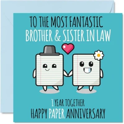 Image of Cute Paper Anniversary Card for Brother &amp; Sister In Law 1 Year Together Happy 1st Wedding Cards Brother, 145mm x Greeting First Anniversaries