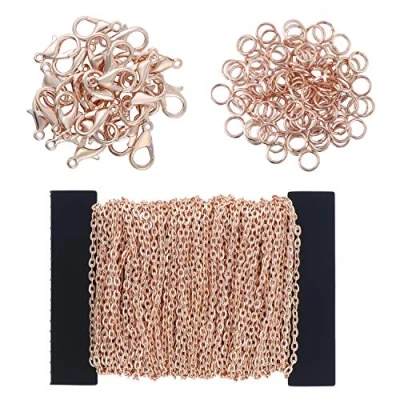 Image of Coolty 39 Feet Link Cable Chain Necklaces with 30 Lobster Clasps and 100 Jump Rings for Men Women Necklace Jewelry Making DIY (Rose Gold)