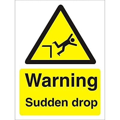 Image of Seco Warning Sudden Drop Sign, 200mm x 300mm 1mm Semi Rigid Plastic