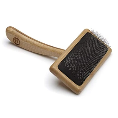 Image of Mikki Bamboo Soft Pin Slicker Brush for Dog, Cat, Puppy, Medium, Long and Curly Coats, Removes Knots, Tangles, Dead Hair, Handmade from Natural Bamboo, Medium