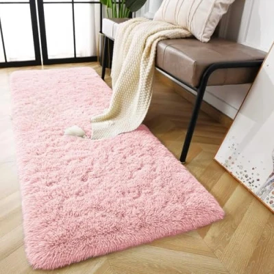 Image of AMEHA Rugs Living Room Fluffy Shaggy Pink Area for Bedroom, Hallway Runner Anti Slip Modern Super Soft Plush Carpet Non Shedding Easy To Clean Rug, 60cm x 220cm