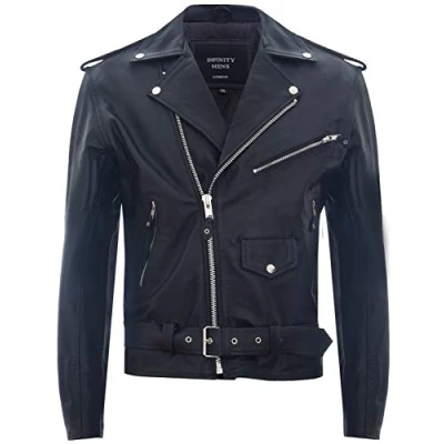 Image of Infinity Leather Mens Cow Hide Black Brando Jacket Venice Size 8XL