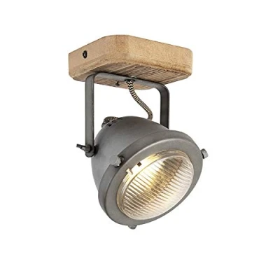 Image of Qazqa Industrial Spotlight Ceiling Steel I Nickel Matt Satin with Wood tiltable Emado Suitable for LED GU10 1 Way Light Surface Mounted spotway K