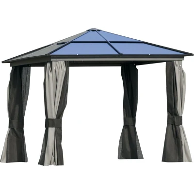 Image of Outsunny Outdoor Aluminium Hardtop Gazebo Patio Shelter w/Mosquito Netting Curtains84C 049CG
