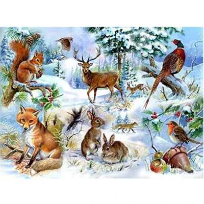 Image of 5D DIY Diamond Painting Art Set Fox Rabbit Square Crystal Rhinestone Full Drill Adults Kids Cross Stitch Embroidery Kits Mosaic Canvas Wall for Bedroom Home Decor Crafts 25x30cm/10x12in B9385