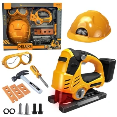 Image of koolbitz Power Construction Kids Children Tools Toy Drill Set and Jigsaw with Sound Motion 2 in 1 Battery Operated Chainsaw