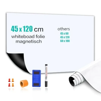 Image of Whiteboard Film, 45 x 120 cm, Magnetic Self Adhesive Sticker, DIY, Includes Marker and Sponge, Wall Film for Smooth Surfaces in School, Office, Home