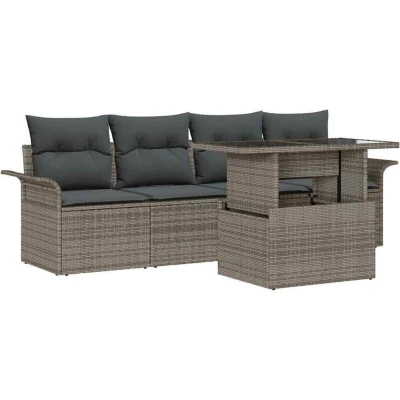 Image of vidaXL 5 Piece Garden Sofa Set with Cushions Grey Poly Rattan