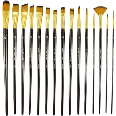 Image of MyArtscape Paint Brush Set of 15 Art Brushes for Watercolor, Acrylic &amp; Oil Painting Premium Supplies