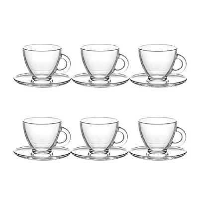 Image of Lav Espresso Glass Cup and Saucer Set Modern 12 Piece Coffee Serving Tableware