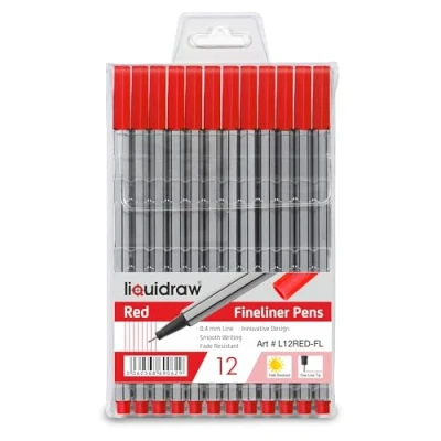 Image of Liquidraw 12 Red Fineliner Pens Set Fine Point 0.4mm Fineliners Coloured For Artists, Architects, Technical Drawing, Handwriting, Calligraphy, Sketching, &amp; Illustrations