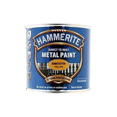 Image of Hammerite Paint Direct to Rust Exterior Gloss Yellow Metal Paint, Smooth Finish. Corrosion Resistant and Remover, 8 Year Protection 250ml Tin 1.25 SqM Coverage