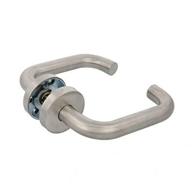 Image of Amig Set of Handles with Rosette for Doors Model 3RGX 140 x Ø19 mm 8 Square Elegant and Simple Design Matte Silver Stainless Steel