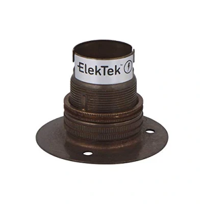 Image of ElekTek Antique Brass B22 Batten 52mm Base BC Bayonet Cap Lamp Holder with Shade Ring, NOT for BESA Conduit Box Made in UK