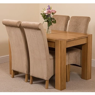 Image of Oak FURNITURE KING Kuba 125 x 80cm Small Dining Table and 4 Chairs Set (Montana Beige)