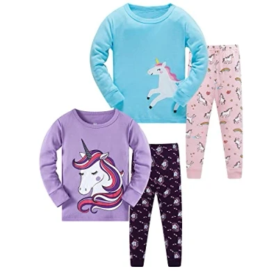 Image of SOIBEEN Girls Pyjamas Set Sleepwear Embroidery Unicorn Pajamas 100% Cotton PJs 4 Years Toddler Clothes Long Sleeve Piece