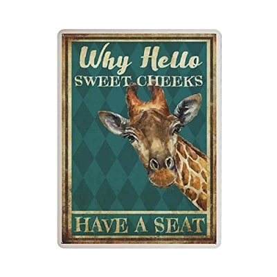 Image of Dreacoss Why Hello Sweet Cheeks Have A Seat, Funny Giraffe Tin Signs, Animal Retro Metal Sign Vintage Poster Wall Art for Kitchen Garden Bathroom Farm Home Decor Sign,12x16 inches