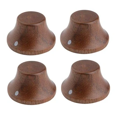 Image of Dopro 4pcs Wood Knobs LP Strat Style Bell Control Guitar Bass Top Hat with Indicator Walnut