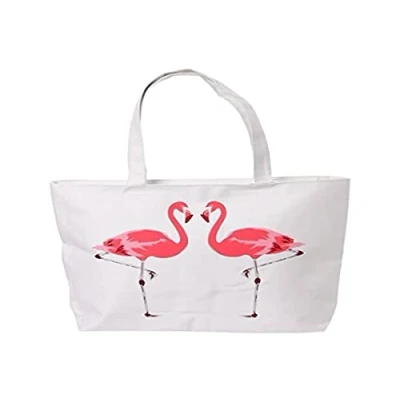 Image of Puckator Flamingo Design Reusable Zip Up Cotton Bag Canvas Tote Bags Eco Gifts for Women and Men Cloth Shopping Fabric Foldable Handbag