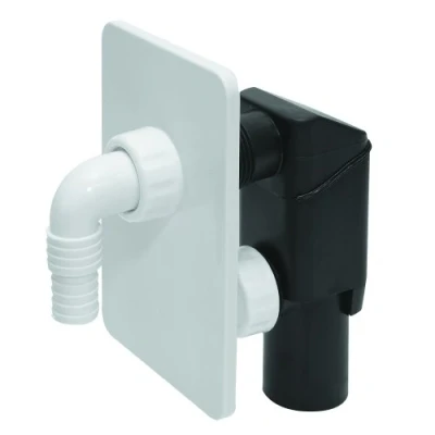 Image of White Concealed Washing Machine Dishwasher Waste Pipe Drain Trap Kit Self Cutting Out