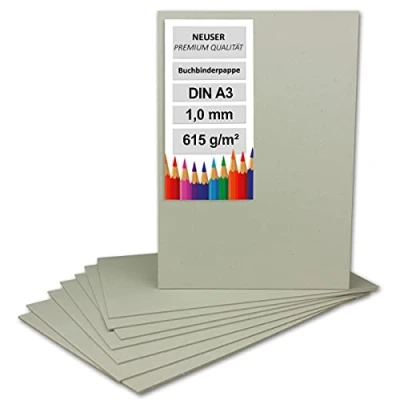 Image of 20x bookbinding cardboard DIN A3 (29.7 x 42 cm) thickness 1.0 mm (0.1 grammage: 615 g m² grey for handicrafts, model making,