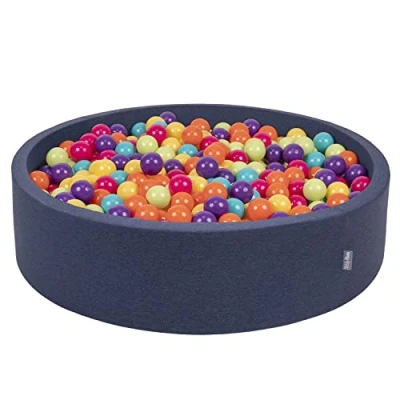 Image of KiddyMoon Soft Ball Pit Round 120X30cm/300 Balls ∅ 7Cm / 2.75In For Kids, Foam Pool Baby Playballs Children, Made In The EU, Dark Blue:Lgreen/Yellow/Turquoise/Orange/Dpink/Purple