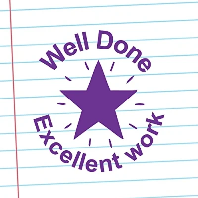 Image of Well Done. Excellent Work Purple Ink, Teacher Stamp 22mm Reinkable^