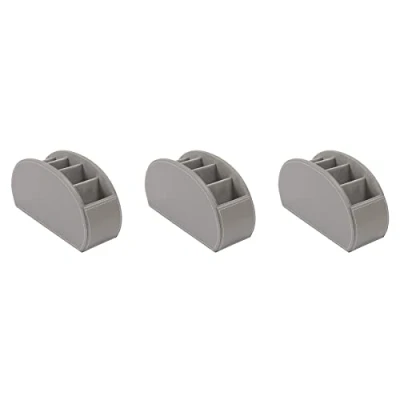 Image of OSCO Grey Faux Leather Remote Organiser 3 Pack 5 Compartments Office Tidy TV Control Storage Pen Holder Makeup sorter Cosmetics Display H12 x W22.53 D7.8 cm