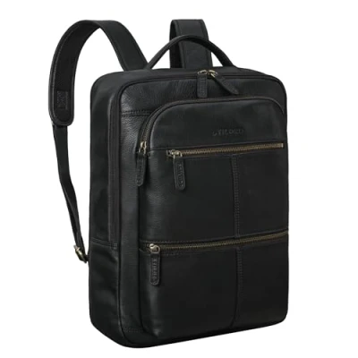 Image of STILORD &#039;Coryo&#039; 17 inch Laptop Backpack Leather Large &amp; Stylish Business for Men and Women Work Made of Genuine Leather, Colour:black