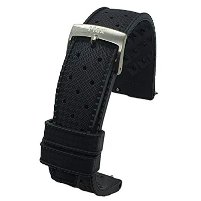 Image of Max Tropical Vintage Style FKM Rubber Divers Replacement Watch Strap Fluororubber (18mm, Black Silver QR)