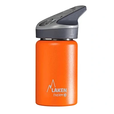 Image of Laken Jannu Kids Insulated Stainless Steel Water Bottle with Straw Cap and Handle 12oz Orange