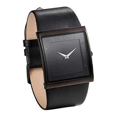Image of JewelryWe Mens Watch Square Simple Dial Quartz Leather Strap Casual Dress Watch,Black