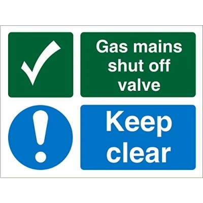 Image of Seco Gas Mains Shut Off Valve Sign, 100mm x 75mm Self Adhesive Vinyl
