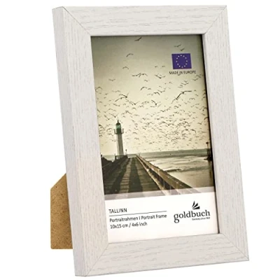 Image of goldbuch Tallinn Wooden Picture in 15 x 20 cm Format, Portrait Stand and Wall Mount, Single Made of MDF, Photo Frame, White