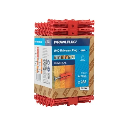Image of Rawlplug Uno Universal Wallplug 6mm RED RawlPlugs for Pboard, Masonry, Brick, Concrete Anti Rotation Features Pack of 288 R U1 MIX