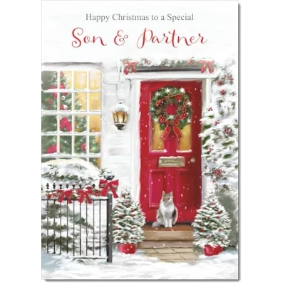 Image of doodlecards Son &amp; Partner Christmas Card Red Door Medium Size with Plain Envelope