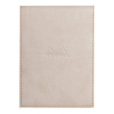 Image of RHODIA 138205C Clipboard Case + Stapled Notepad No. 13 Beige, A6 Lined 80 Detachable Sheets White Clairefontaine Paper g/m Pencil Holder, Faux Leather Rhodiarama Collection, 115 x 158 mm