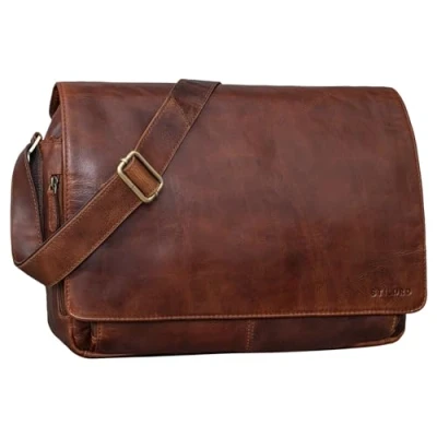 Image of STILORD &#039;Tom&#039; Vintage Leather Messenger Bag for 15 Inch Laptop Shoulder Office Work Large Genuine Business Satchel A4, Colour:Florida Brown