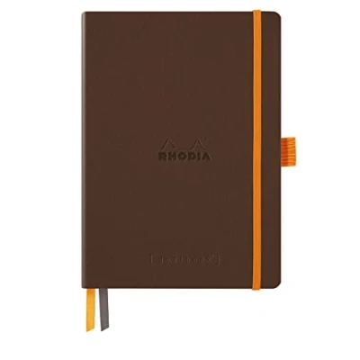 Image of RHODIA 117813C Soft Bullet Journal Goalbook Bronze Notebook A5 Dotted Dot240 pages 90g Ivory Clairefontaine Paper 2 Ribbons, Elastic Closure Faux Leather Cover