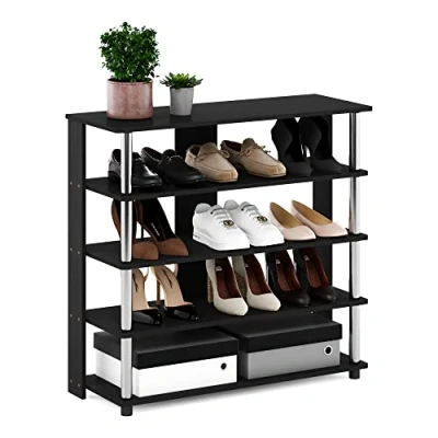 Image of Furinno Turn N Tube 5 Tier Wide Multi Storage Shoe Rack, Americano