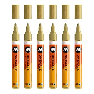 Image of Molotow One4All 227HS Acrylic Marker (4.0 mm Line Width, High Coverage and Permanent, UV Resistant, for Almost All Surfaces) Pack of 6 Colour 228 Metallic Gold