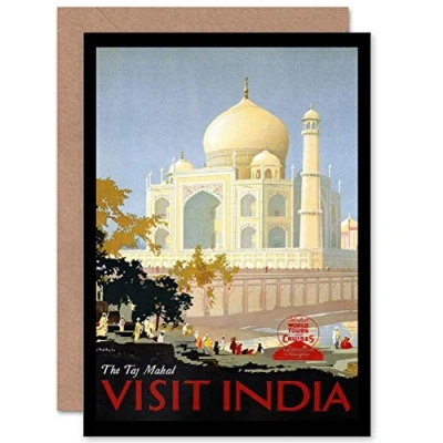 Image of Wee Blue Coo Personalised Taj Mahal Vintage Travel Advert India Greeting Card Arty Art All Occasion Birthday