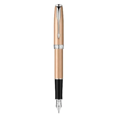Image of Parker Sonnet Pink Gold Chrome Trim Fine Nib Fountain Pen Gift Boxed