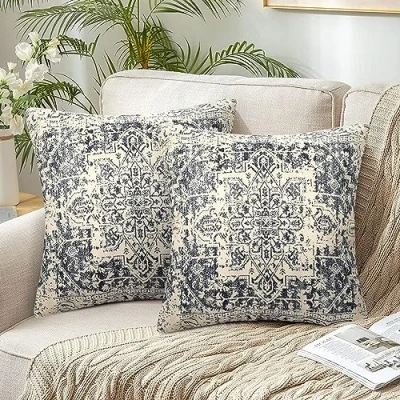 Image of Chicamy Set of 2 Bohemian Cushion Covers, 40 x cm, Linen Cover, Autumn, Exotic Pattern, Printed Boho, Indian, Country House Style, Decorative Cushion, Sofa for
