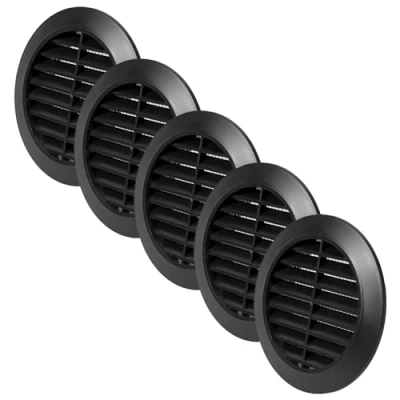 Image of Vent Systems 80 mm / 3.15&#039;&#039; Inch Black Pack of 5 Air Cover Round Vents Ventilation Grille Integrated Insect Screen HVAC for Bathroom, Home Office, Kitchen