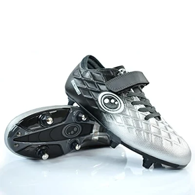 Image of Optimum Ignisio Football Boots Flat Moulded Stud Outsole, Easy Fastening Astro Trainers PU Leather, Flexible &amp; Comfortable Fit for The Ultimate Game Black/Silver 2