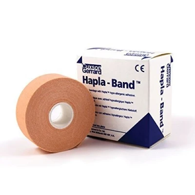 Image of HAPLA BAND 5cm x 10m (2 ROLLS) Flesh coloured, thin hypoallergenic bandage, has elastic warp threads which allow the bandage to stretch