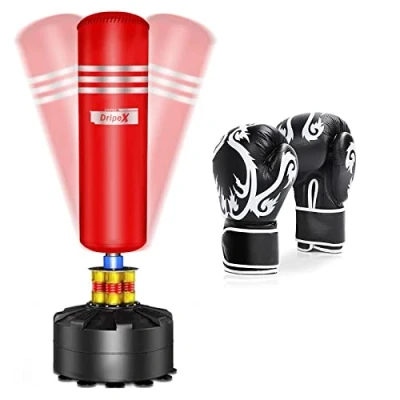Image of Dripex 69&#039;&#039;Adult Free Standing Boxing Punch Bag with Gloves, Heavy Duty Punching Stand Suction Cup Base (Red)