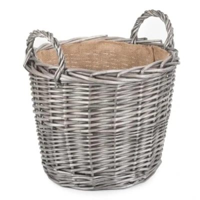 Image of Red Hamper W053 Brown Large Antique Wash Finish Wicker Lined Log Baskets