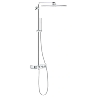 Image of GROHE Euphoria SmartControl Cube 310 Push Button Shower System with Cool Touch Thermostat (2 Spray Head 31 cm, 1 Hand Shower, Horizontal 45 cm Arm, Hose 1.75 m), Chrome, 26508000